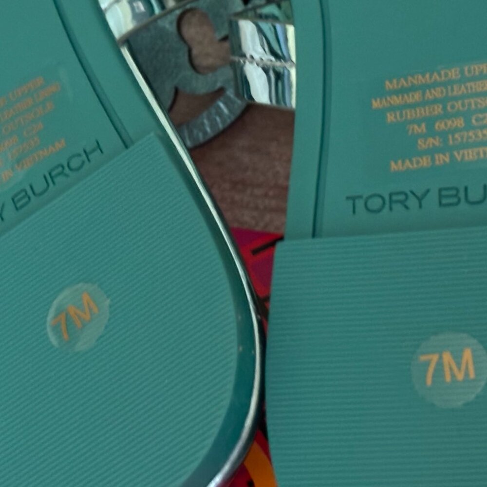 Tory Burch Miller Mirrored Metallic Sandal- Teal Color - Picture 4 of 11